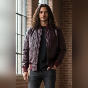 Black Scale leather look, bomber jacket. Unisex Style EUC